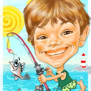 Caricatura-personalizada-niño-pescador